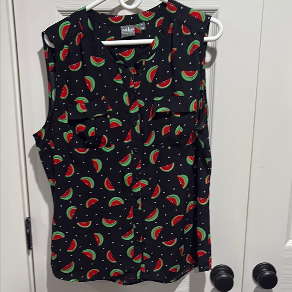 Soho Black Watermelon Print Women's Top
